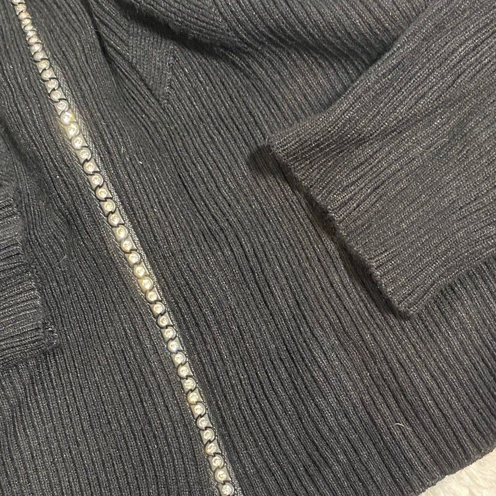 Guess Black Ribbed Rhinestone Zip Cardigan NWT - Picture 3 of 4